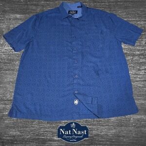 Nat‎ Nast Button Down Shirt Mens Silk Cotton Geometric Blue Large